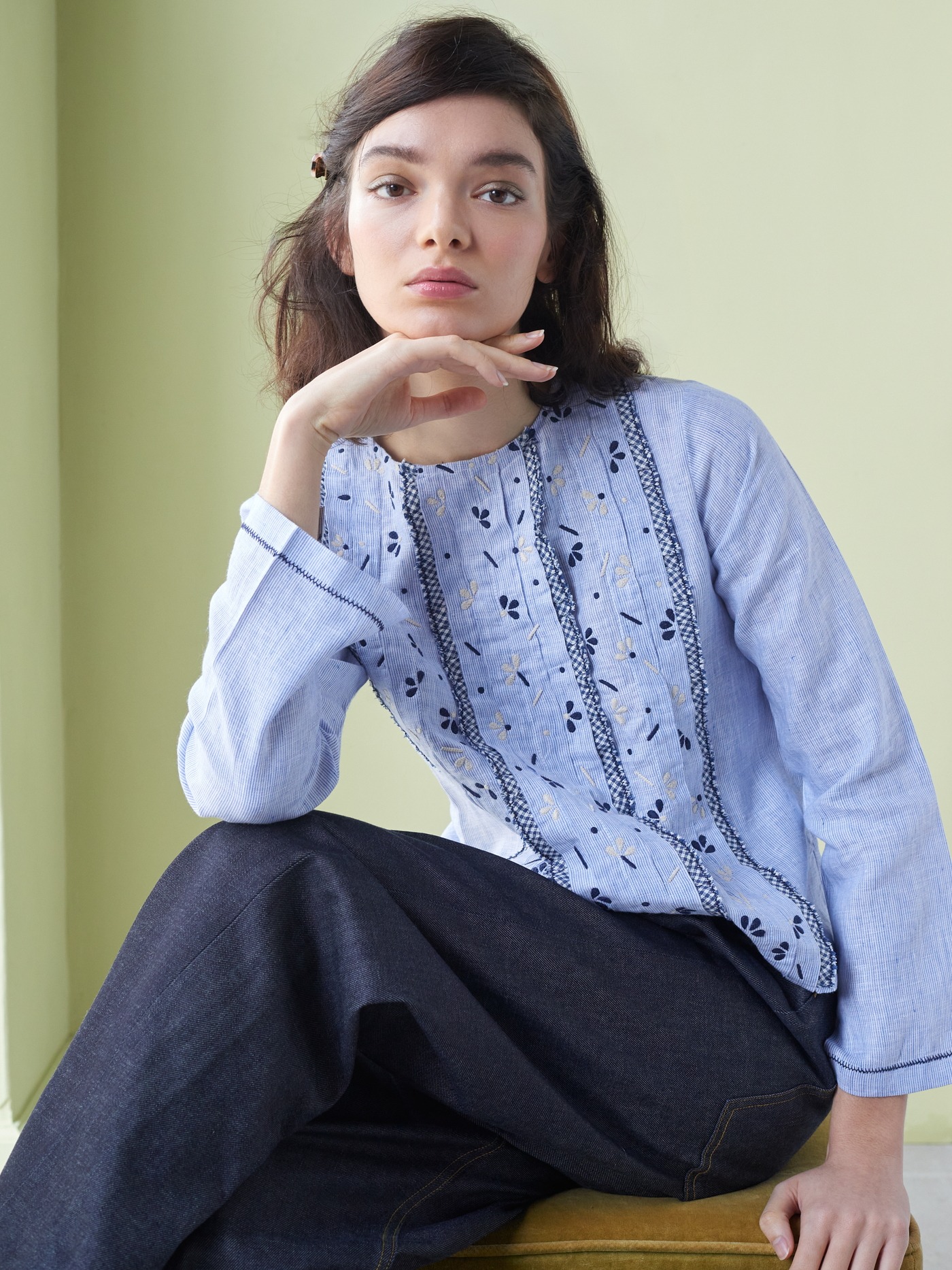 Jupe by Jackie 刺繍 シャツ ジャケット インディゴ レディース Tops + Shirts | Jupe by Jackie